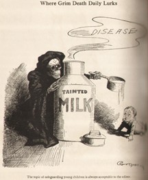 Nineteenth century cartoon illustrating the health hazards of impure milk